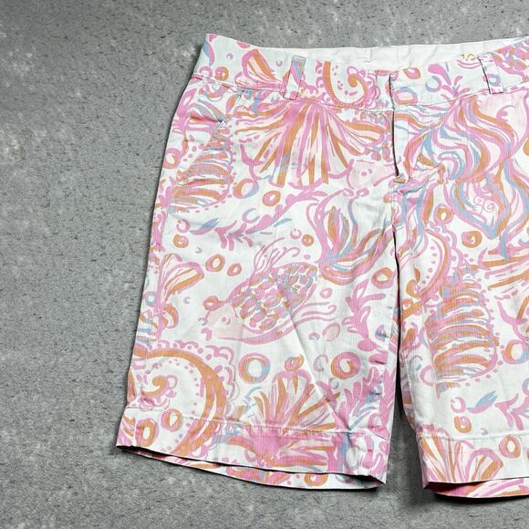 Lily Pulitzer Shorts Womens 10 Pink White Floral Chipper Shorts Pockets 9 in - Picture 3 of 15